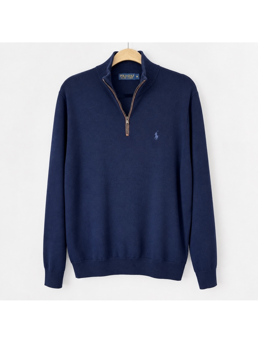 Polo Golf Ralph Lauren Navy Blue quarter zip Pullover Sweater Medium 100% wool